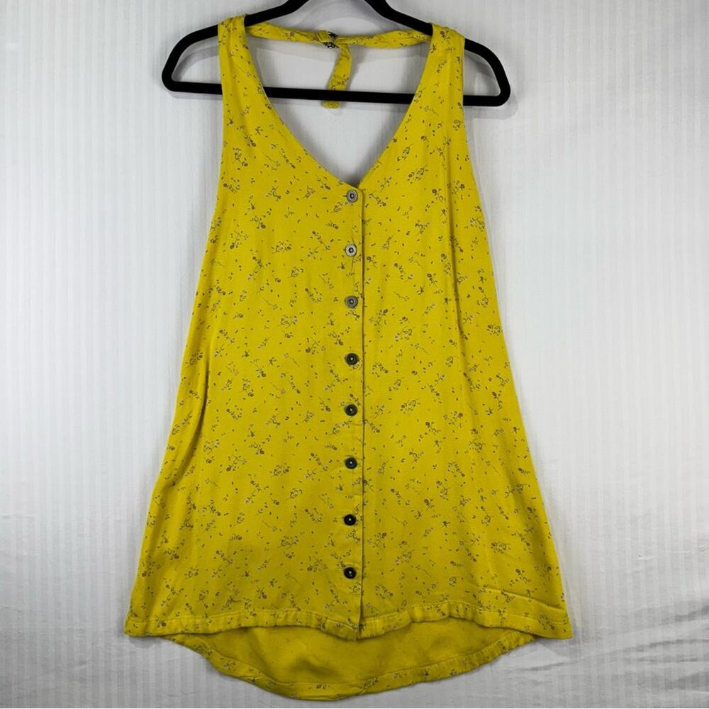RVCA 90’s Baby Mustard Yellow Floral Button Front Halter Dress Women’s Medium